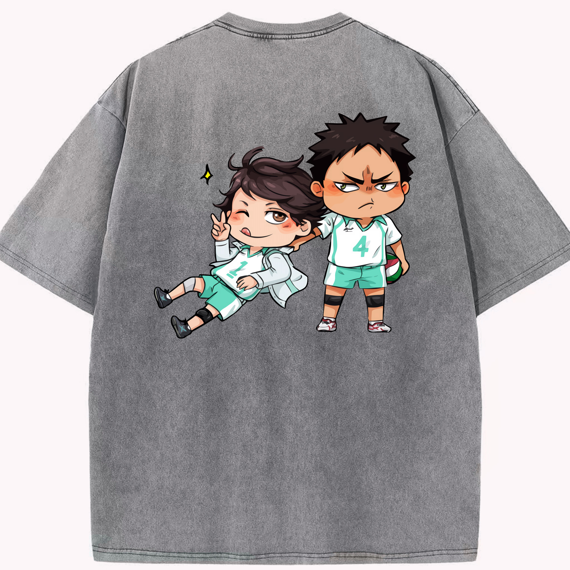 （画像用） ハイキュー!! Haikyu!! 綿100% ヴィンテージ風 半袖Tシャツ（背面プリント）